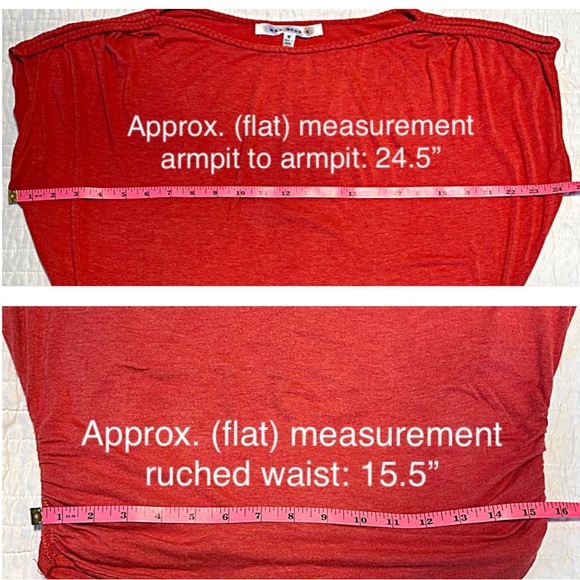 MAX STUDIO M BOATNECK DOLMAN SHORT SLEEVE KNIT TOP side RUCHING RUST FLATTERING - Picture 6 of 8